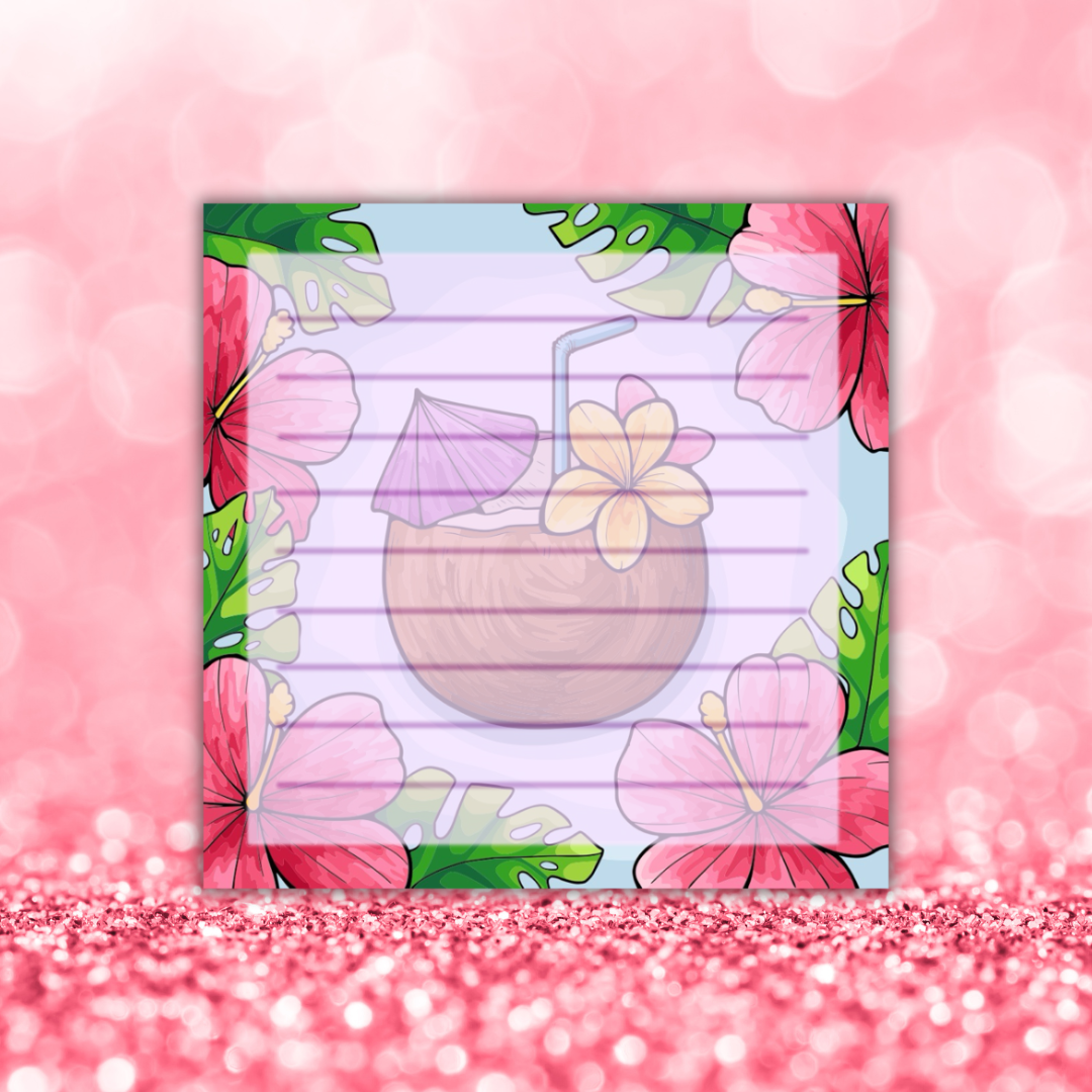 Tropical Coconut Note Pad 3"x 3" 54 Pages Aesthetic Cute Stationery Gift image 1