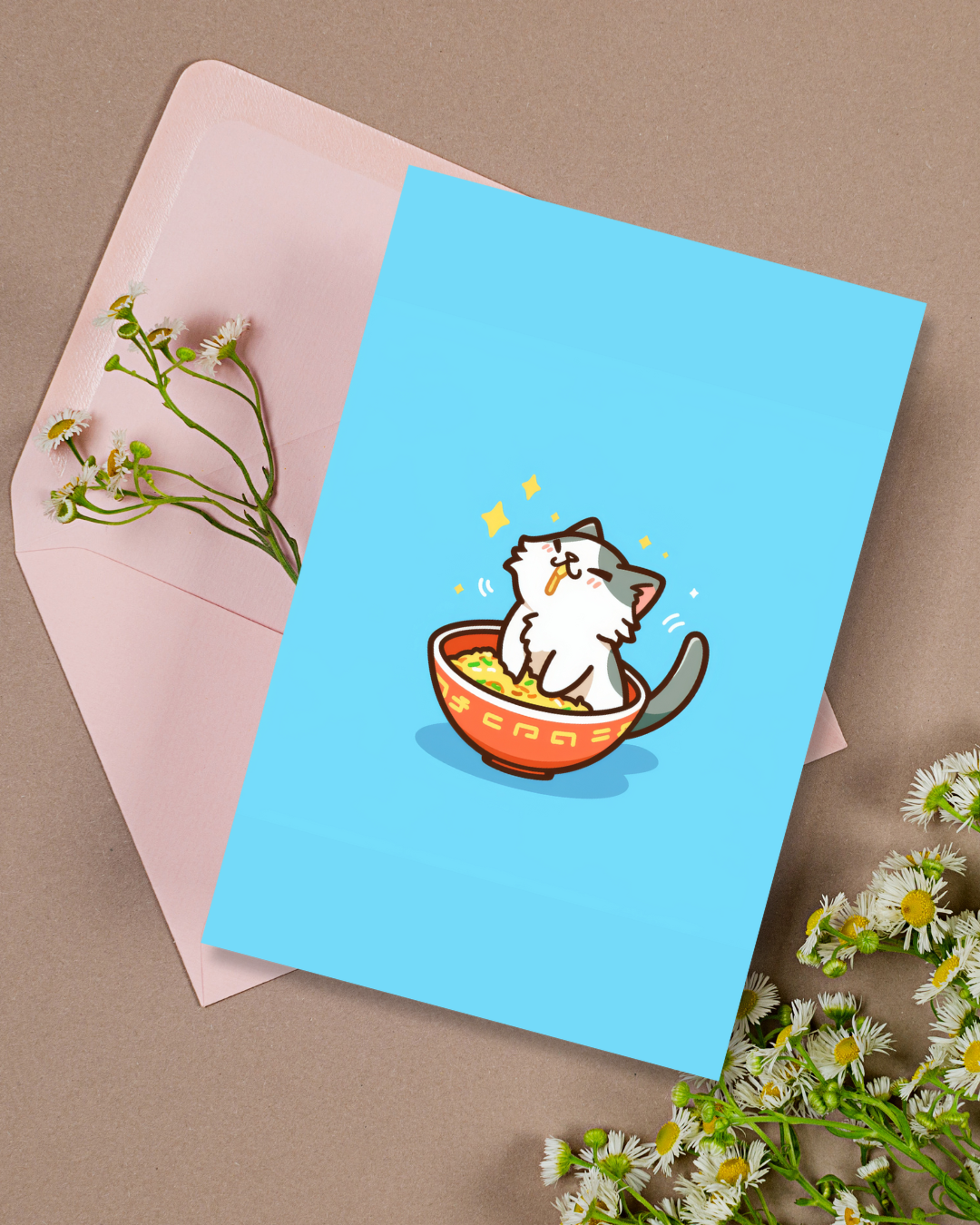 Ramen Blissful Cat Greeting Card Aesthetic Gift