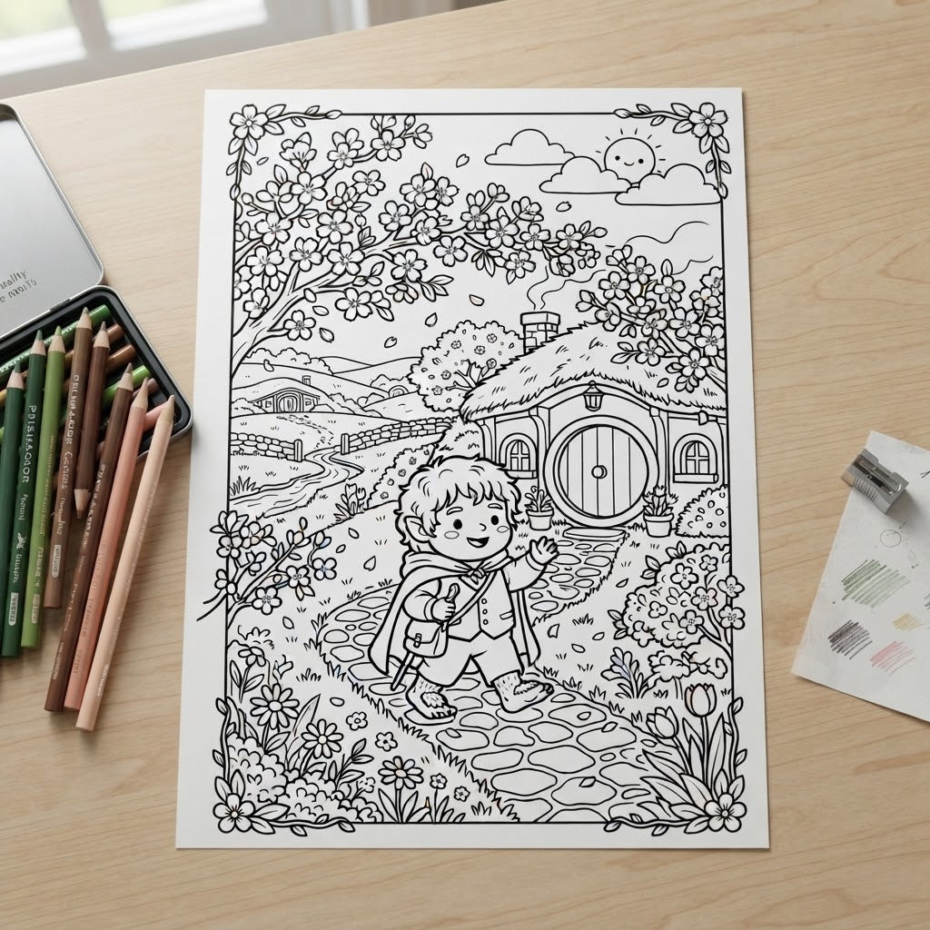 Hobbit Welcome 4"x 6" Digital Coloring Page