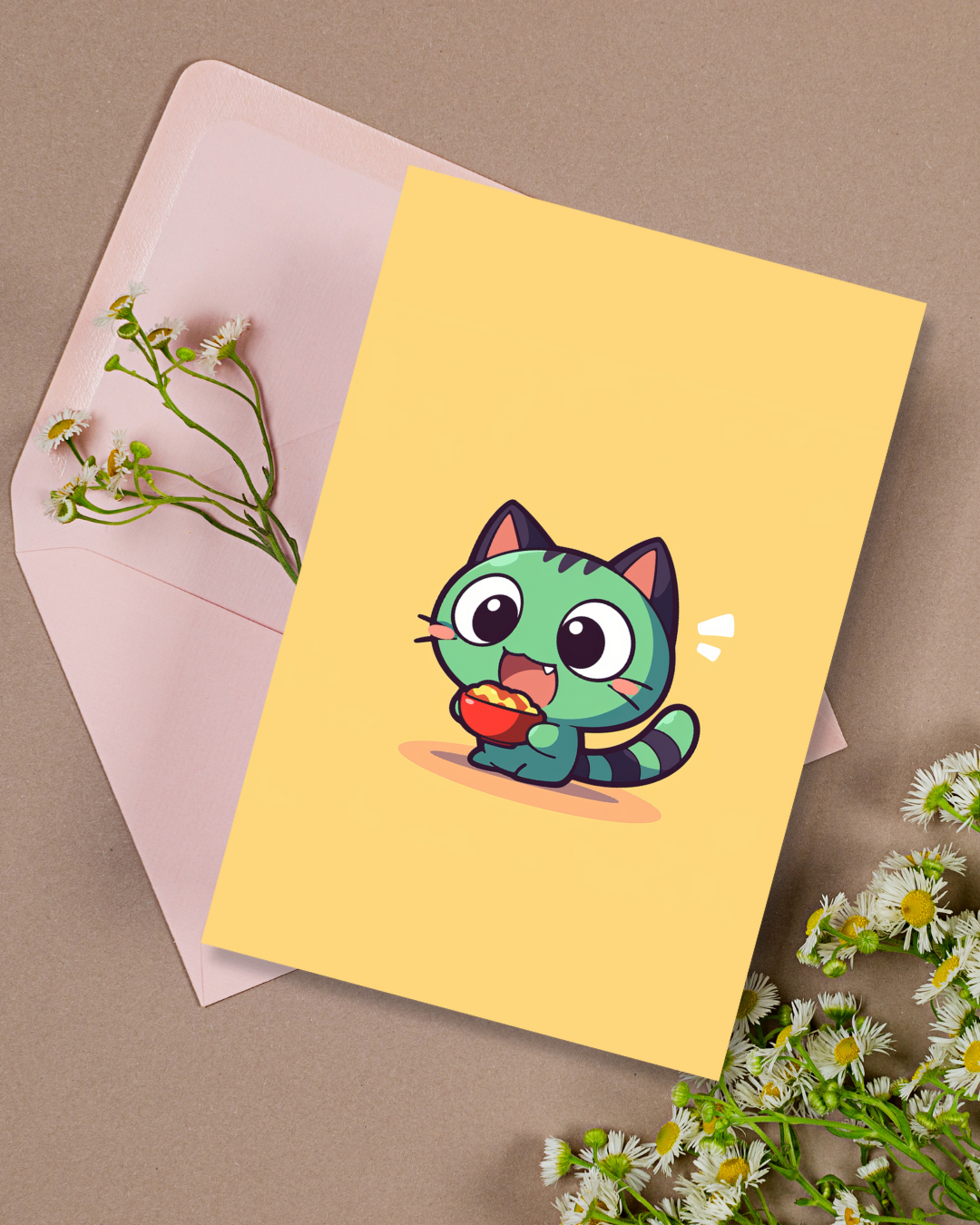 Noodle Cat Greeting Card Aesthetic Gift