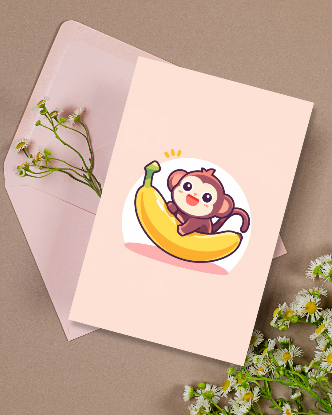 Banana Monkey Greeting Card Aesthetic Gift