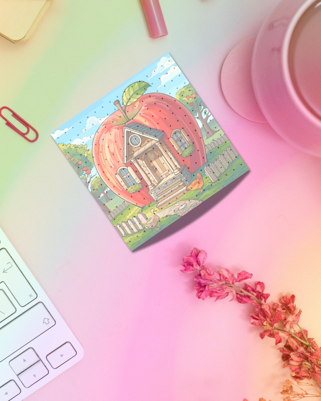 Apple Home Notepad 2.5"x2.5" 50 Pages Aesthetic Cute Stationery Gift