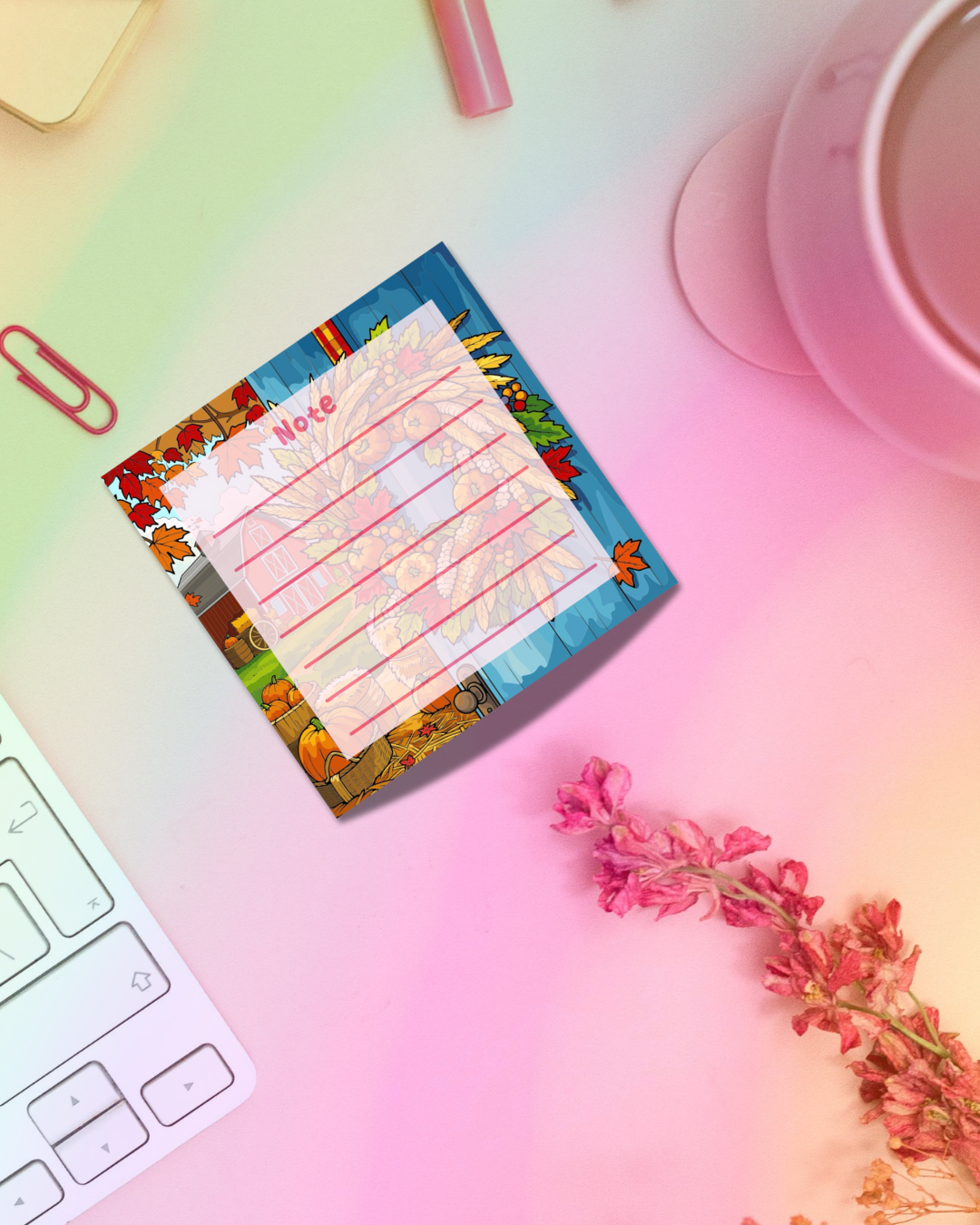 Autumn Door Notepad 2.5"x2.5" 50 Pages Aesthetic Cute Stationery Gift