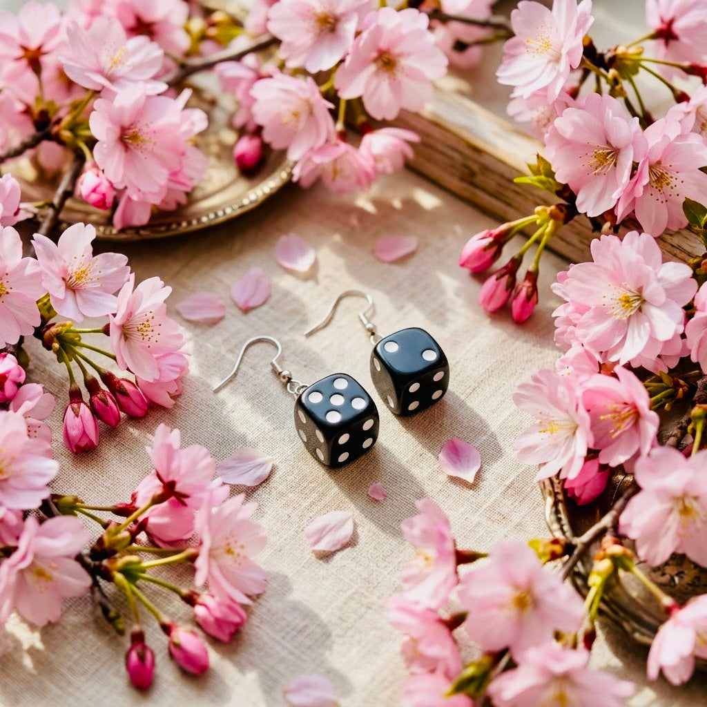 Black Dice Adorable Kawaii Acrylic & Resin Dangle Earrings | Cute Japanese Aesthetic Gift
