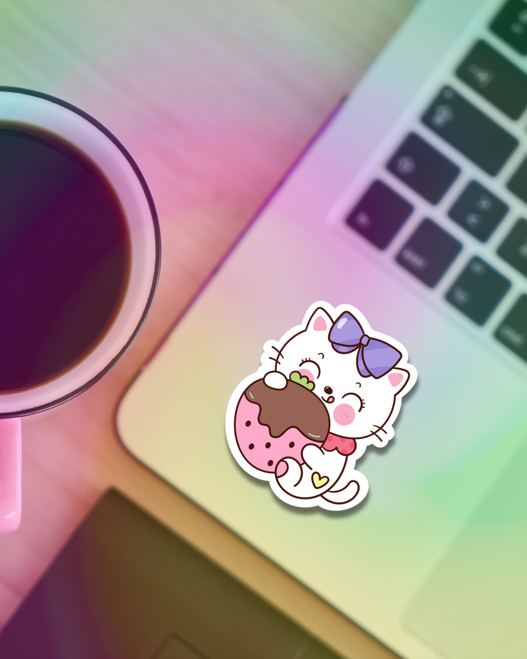 Chocolate Strawberry Cat Vinyl Sticker