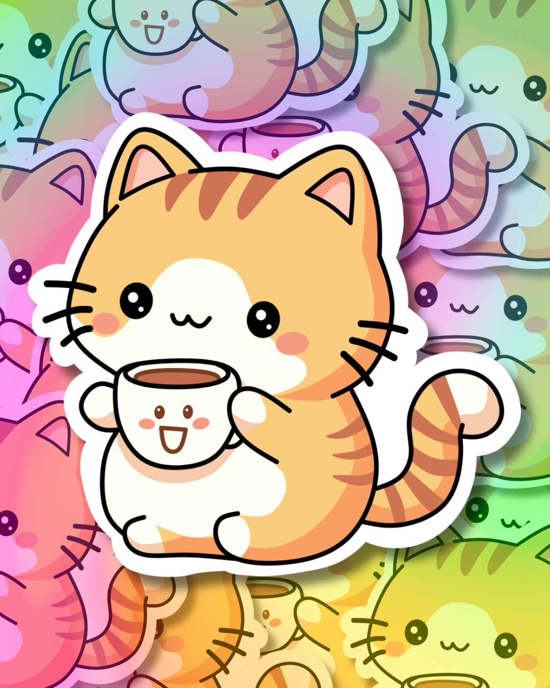 Coffee Cat Vinyl Sticker