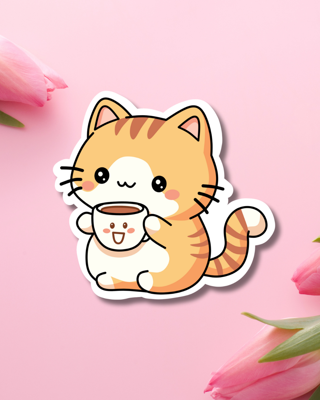 Coffee Cat Vinyl Sticker