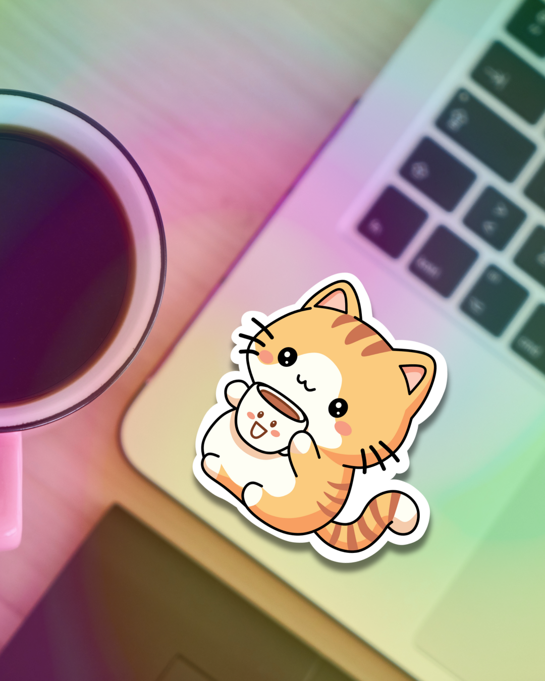 Coffee Cat Vinyl Sticker