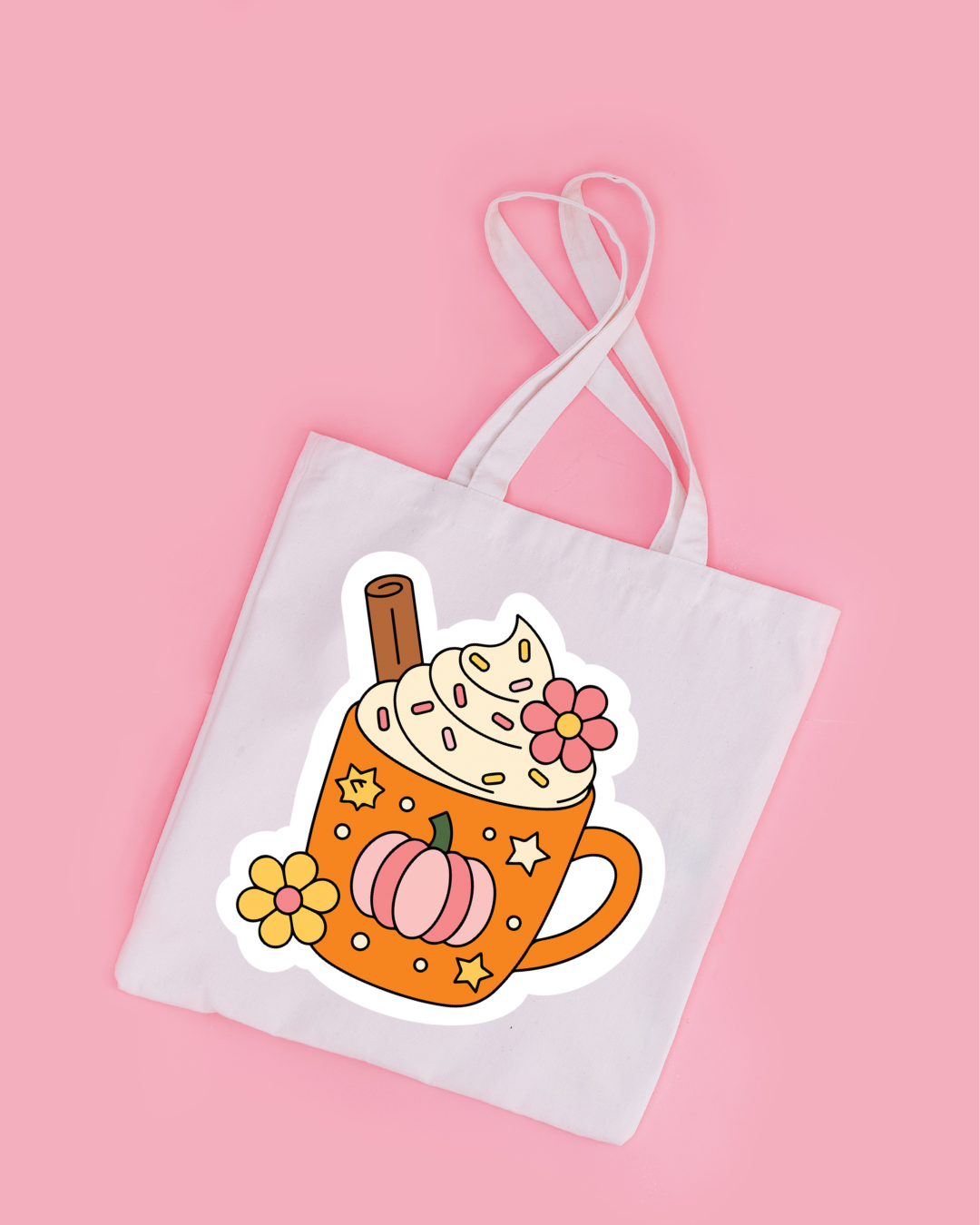 Cozy Pumpkin Spice Tote Bag Aesthetic Kawaii Gift Floral Print Handbag