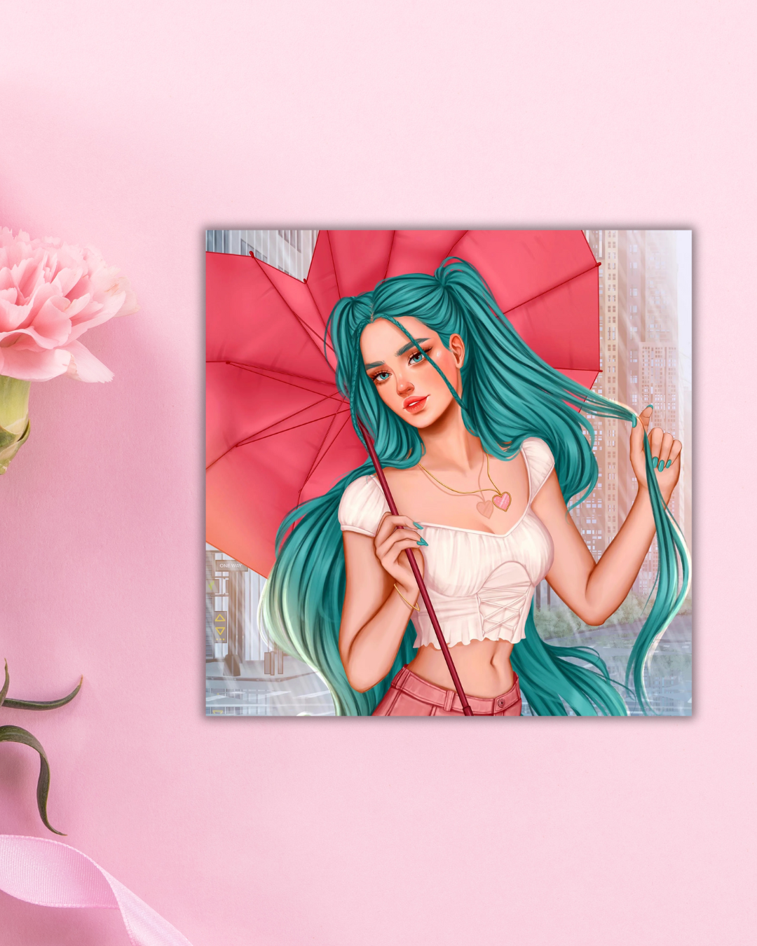Cyan Hair Girl Art Print Aesthetic Gift Decor