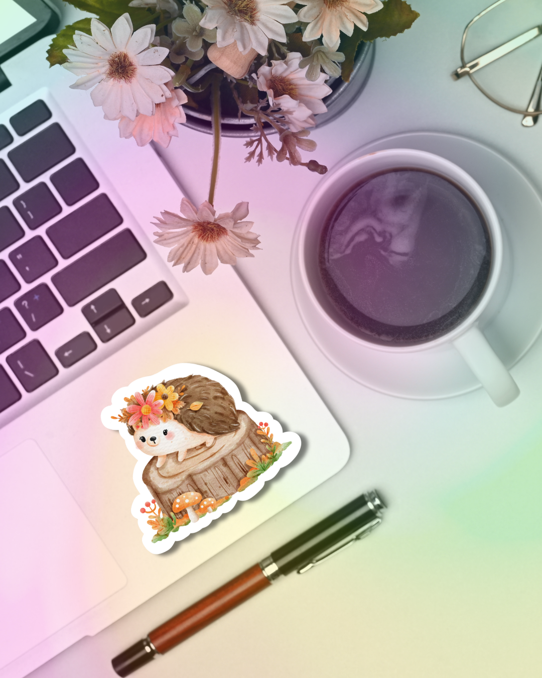 Floral Hedgehog Vinyl Sticker
