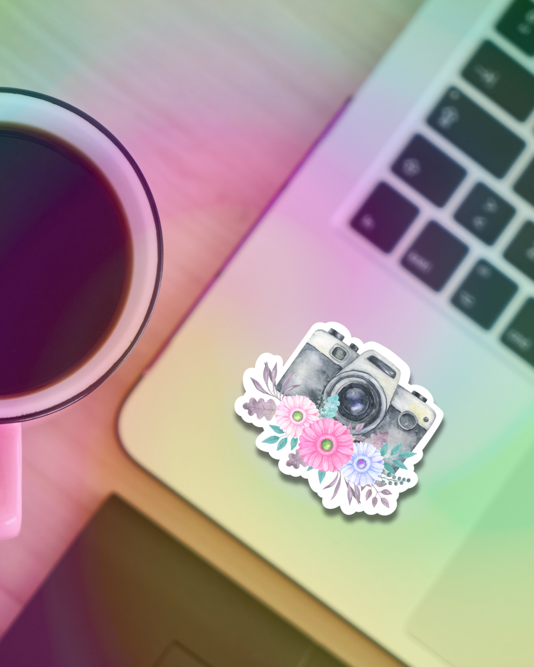 Flowered Camera Vinyl Sticker