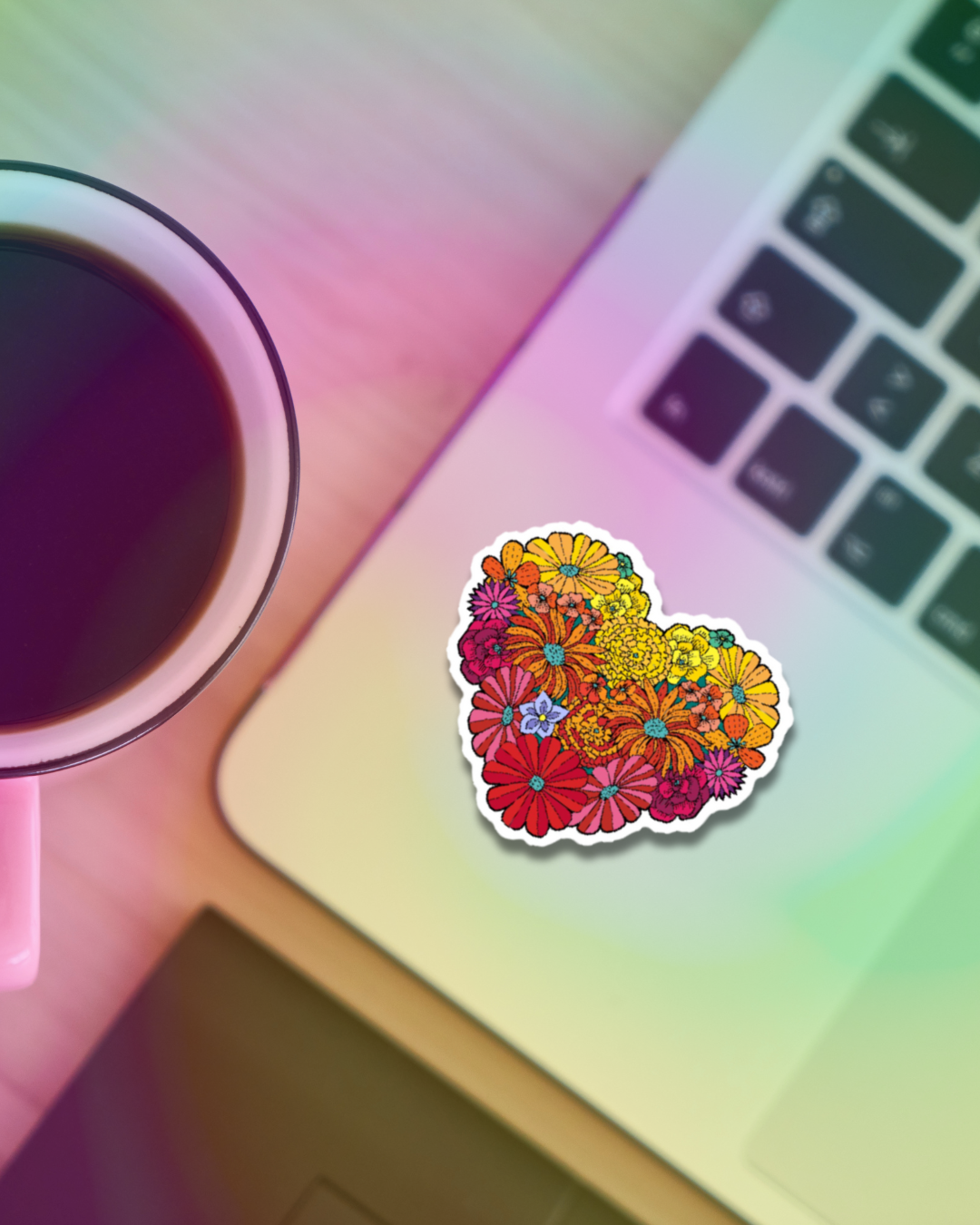 Flowered Heart Vinyl Sticker