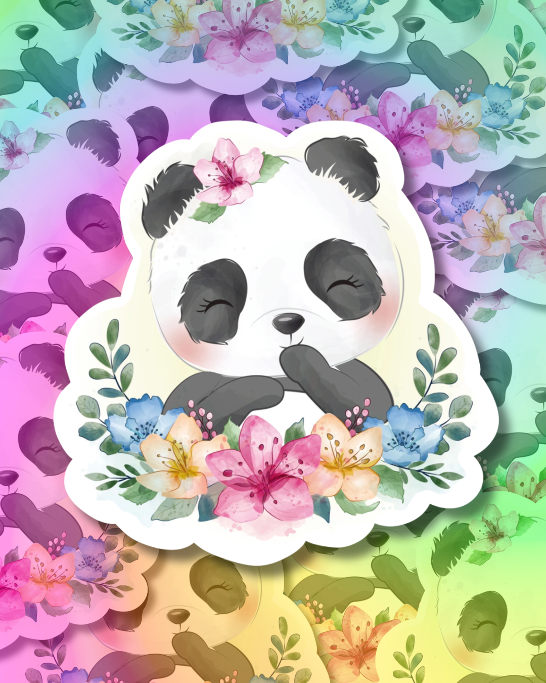 Flowered Panda Vinyl Sticker