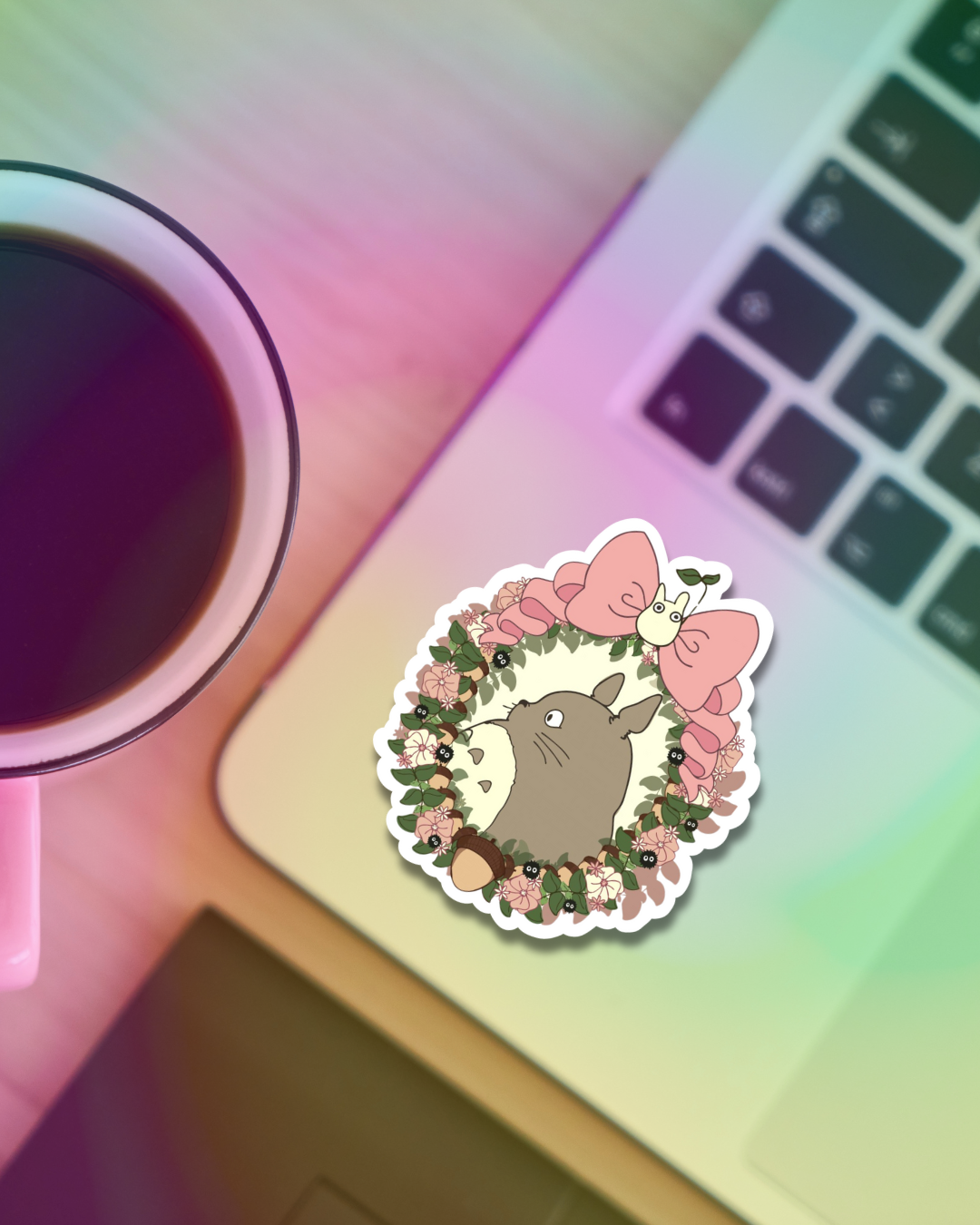 Flowered Totoro Vinyl Sticker