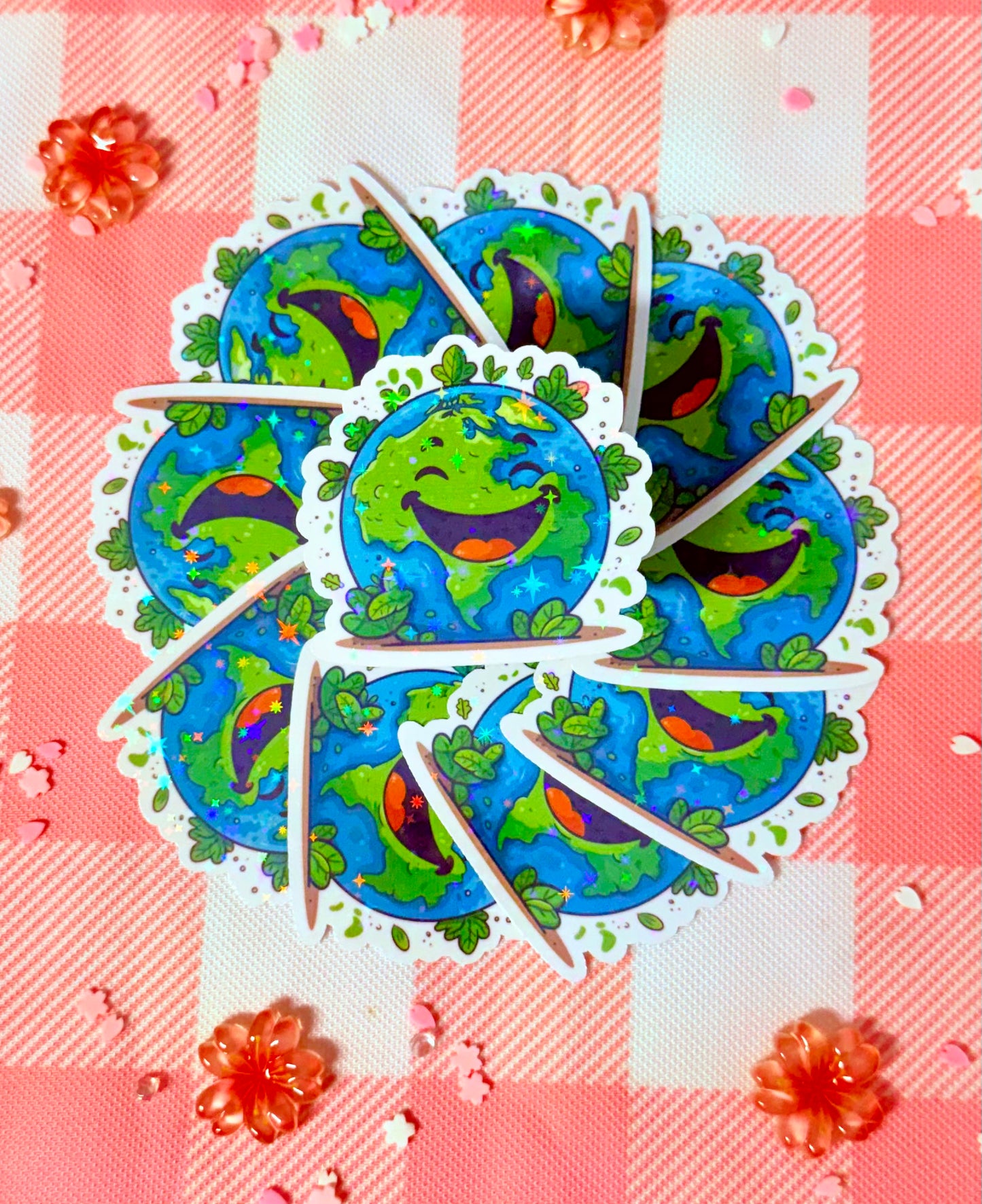 Cutie Earth Holographic Vinyl Sticker