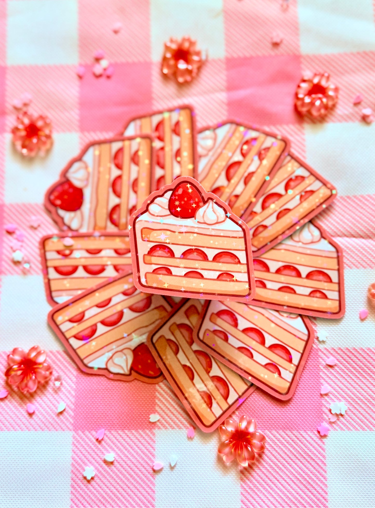 Strawberry Cake Holographic Vinyl Sticker
