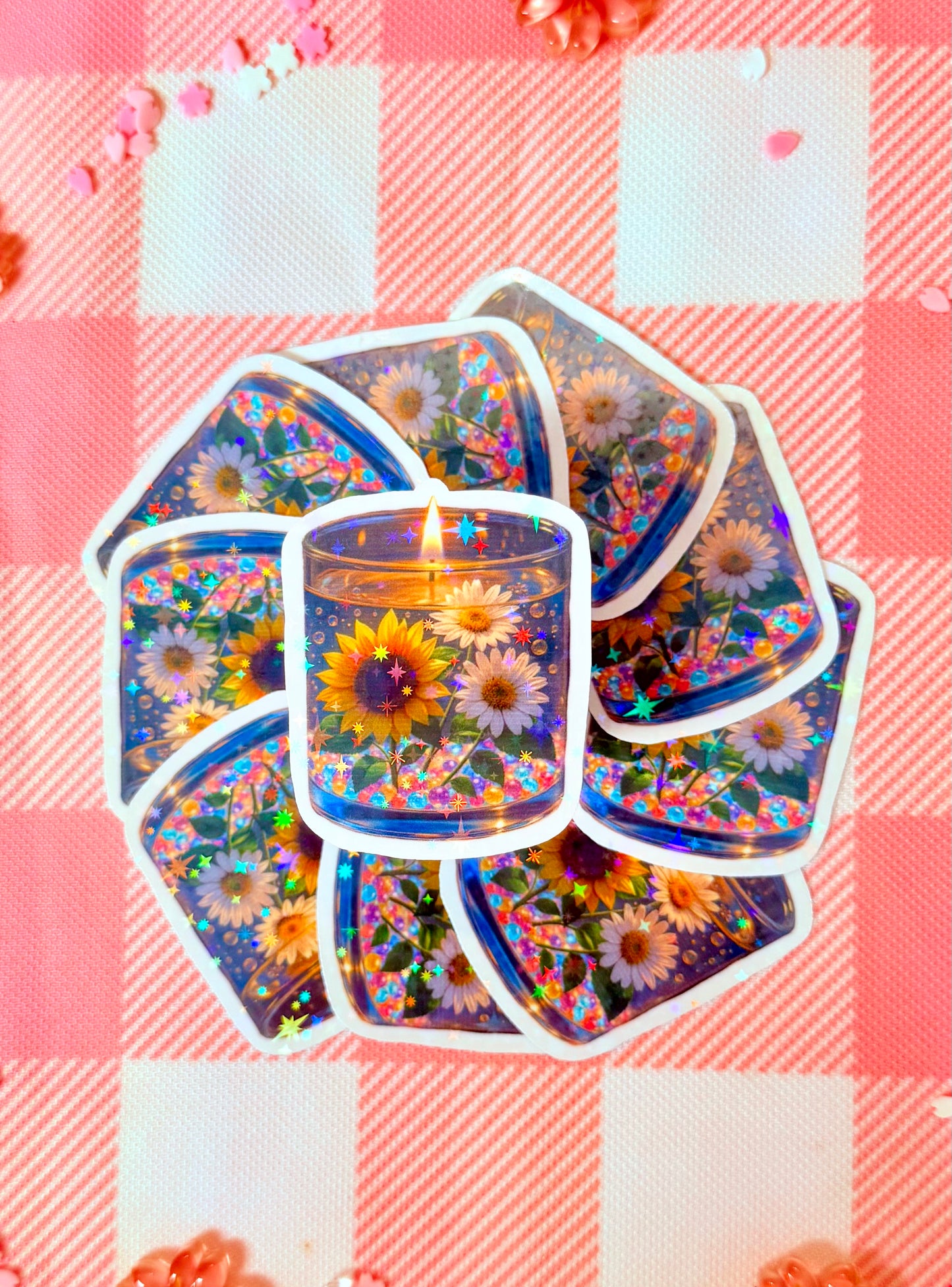 Flowered Candle Holographic Vinyl Sticker