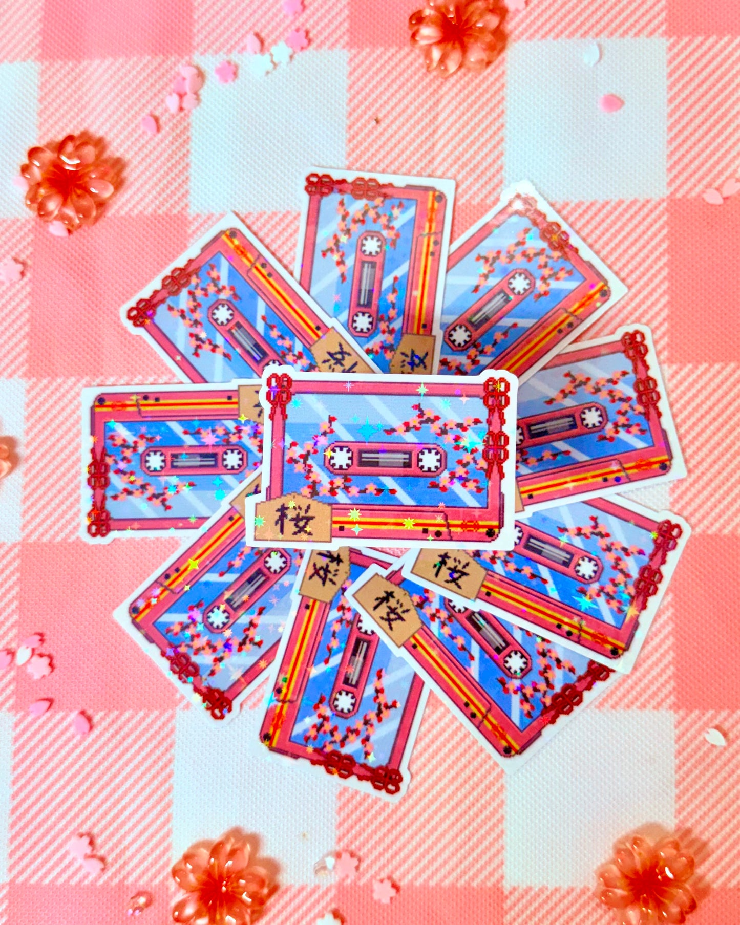 Sakura Cassette Holographic Vinyl Sticker