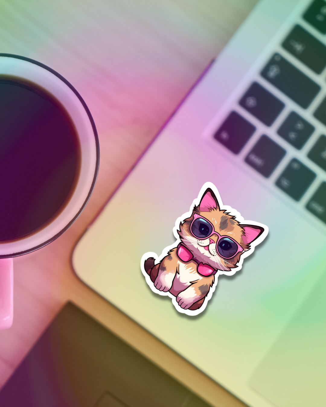 Fushia Cat Vinyl Sticker