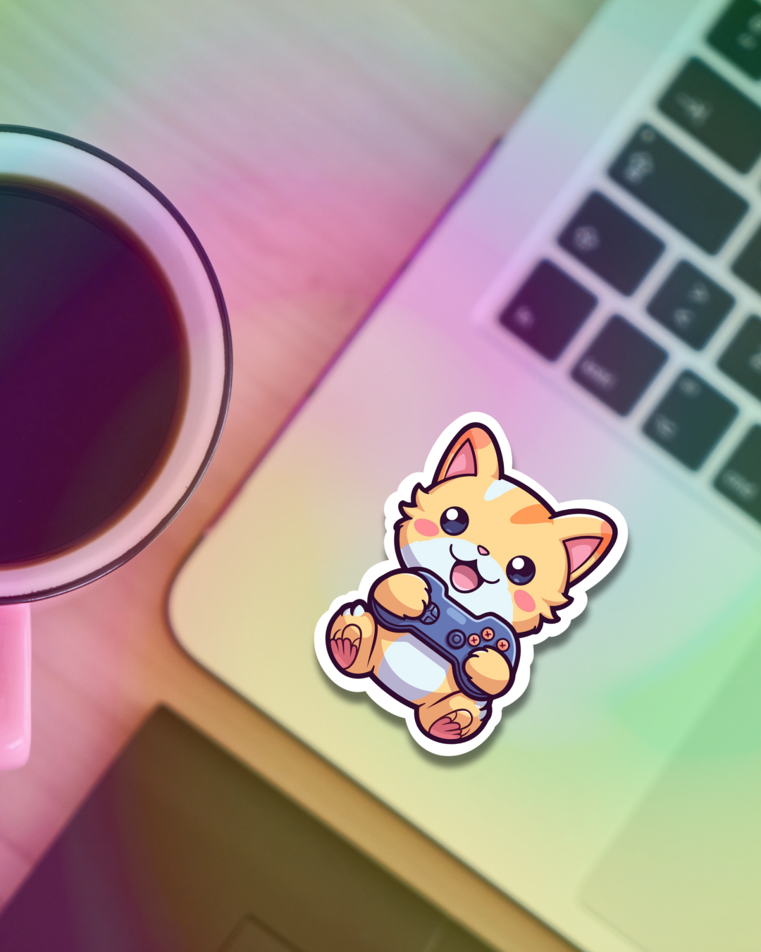 Happy Gamer Cat Vinyl Sticker
