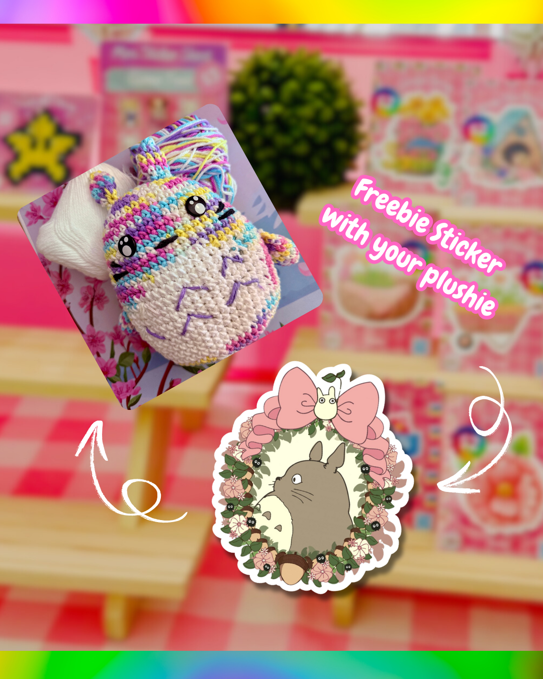 Kawaii Rainbow My Neighbor Totoro Knitted Plushie Amigurumi
