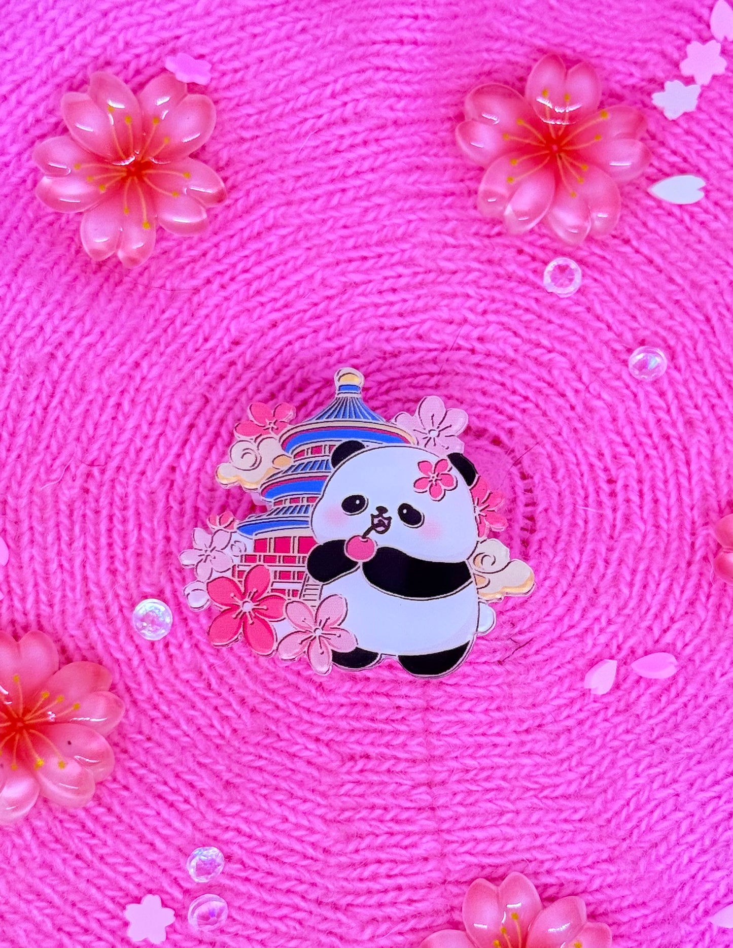 Flowered Panda Cherry Acrylic Pin