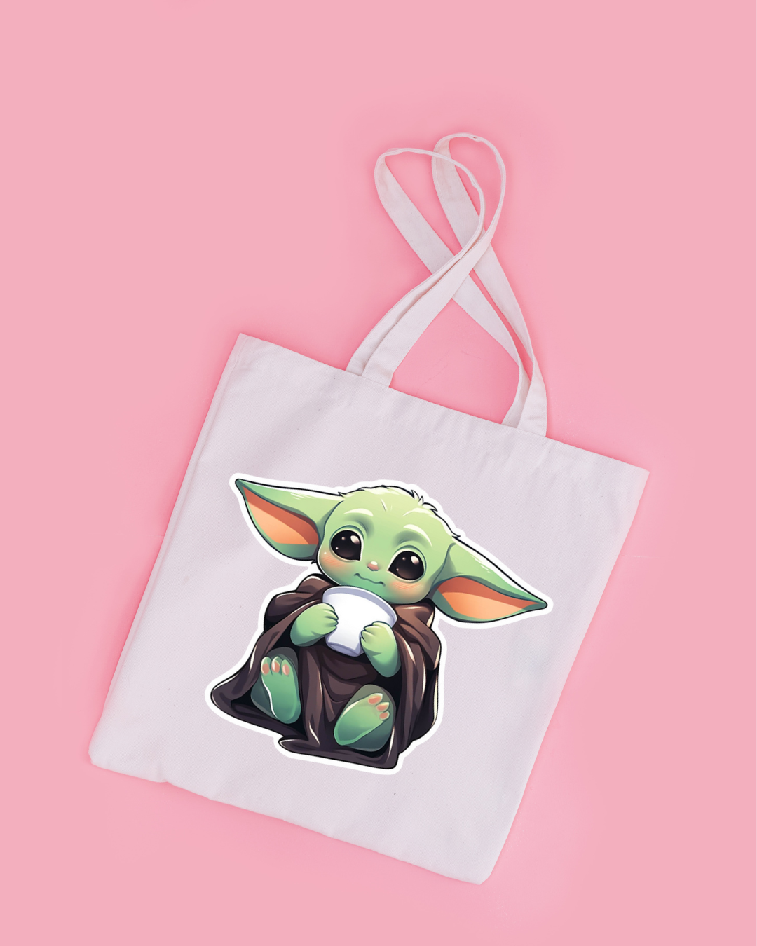 Kawaii Baby Yoda Tote Bag Aesthetic Kawaii Gift Floral Print Handbag