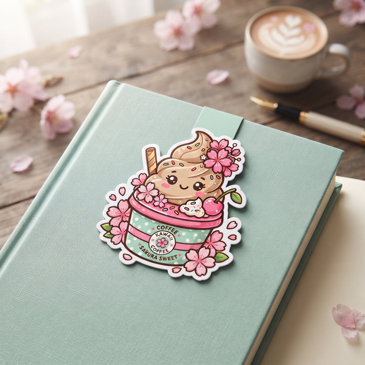 Coffee Sakura Sweet Kawaii Coffee Magnetic Bookmark