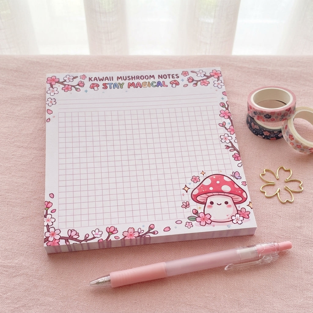 Kawaii Mushroom Notes: Stay Magical Notepad