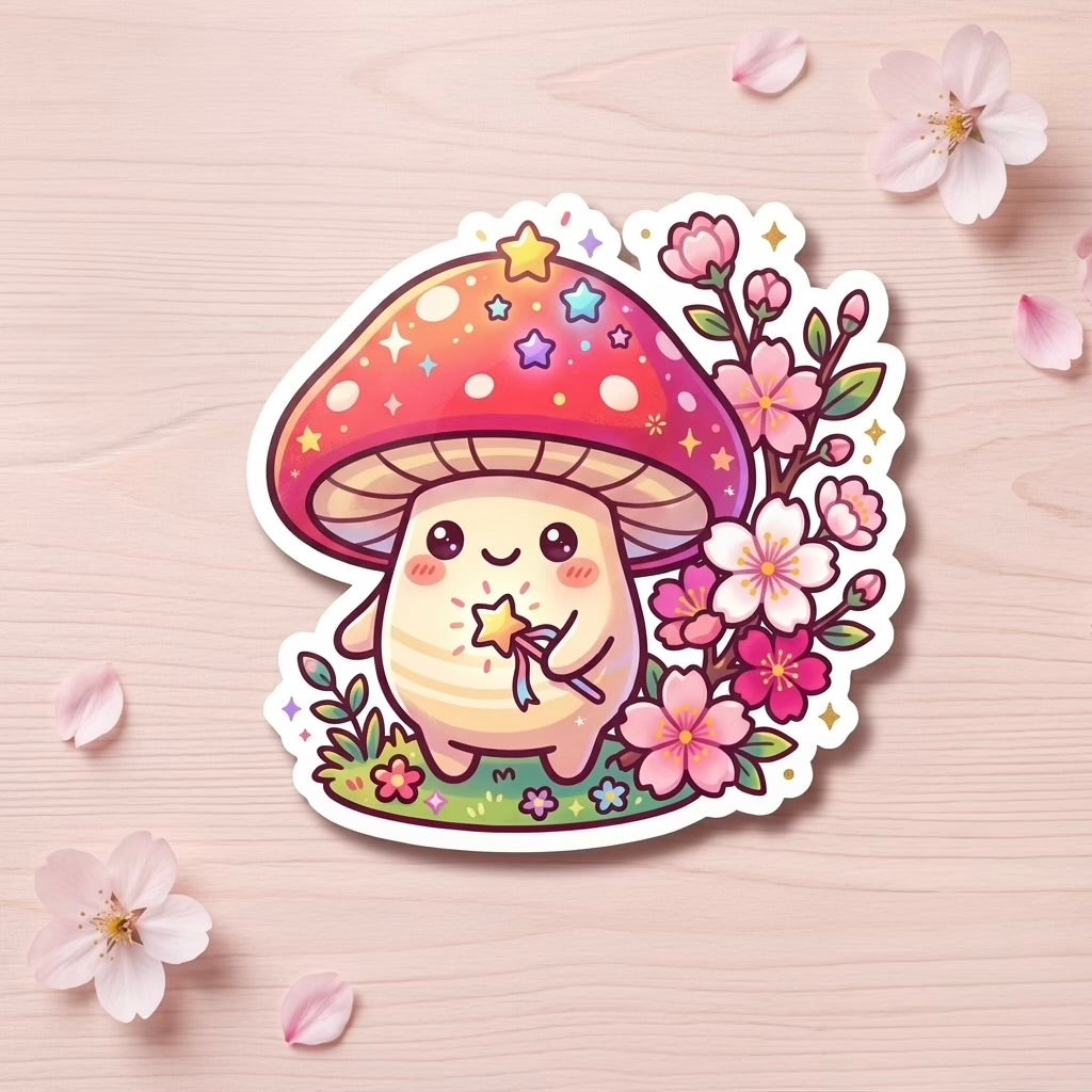 Happy Magic Mushroom Holographic Vinyl Sticker