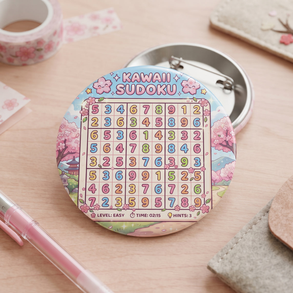 Kawaii Sudoku Big Button Pin