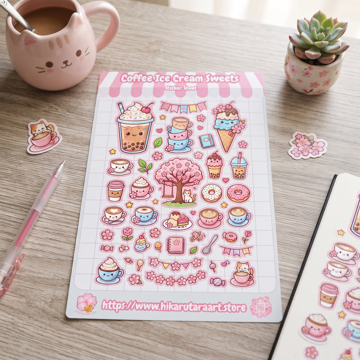 Coffee Ice Cream Sweets Holographic Planner Sticker Sheet