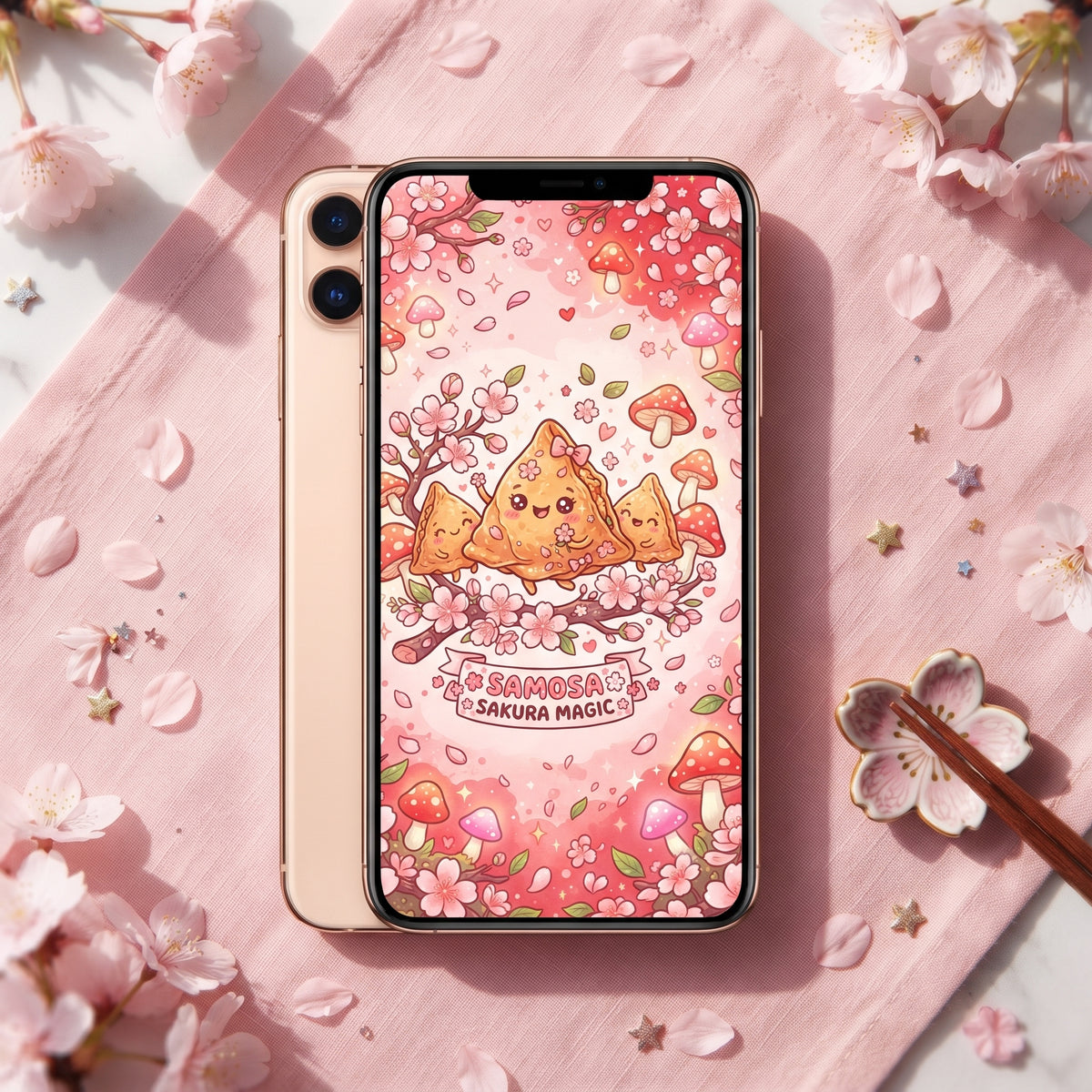 Samosa Sakura Magic Digital Phone Wallpaper