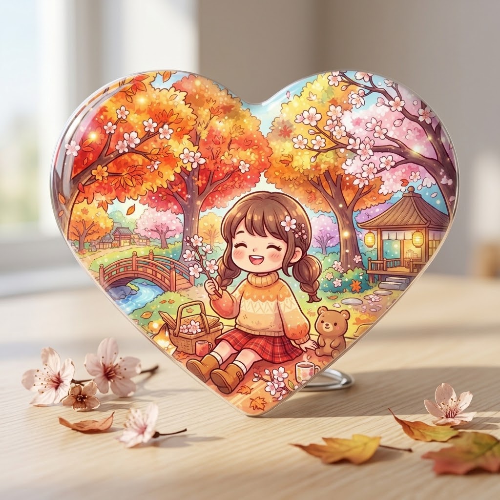 Autumn Picnic Heart Button Pin