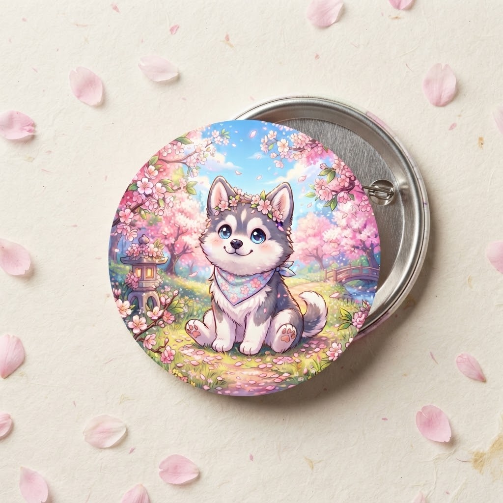 Husky Garden Big Button Pin