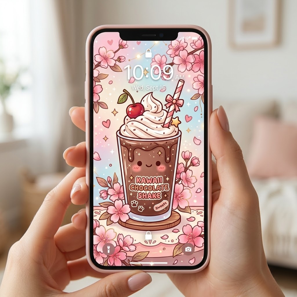 Kawaii Chocolate Shake Digital Phone Wallpaper