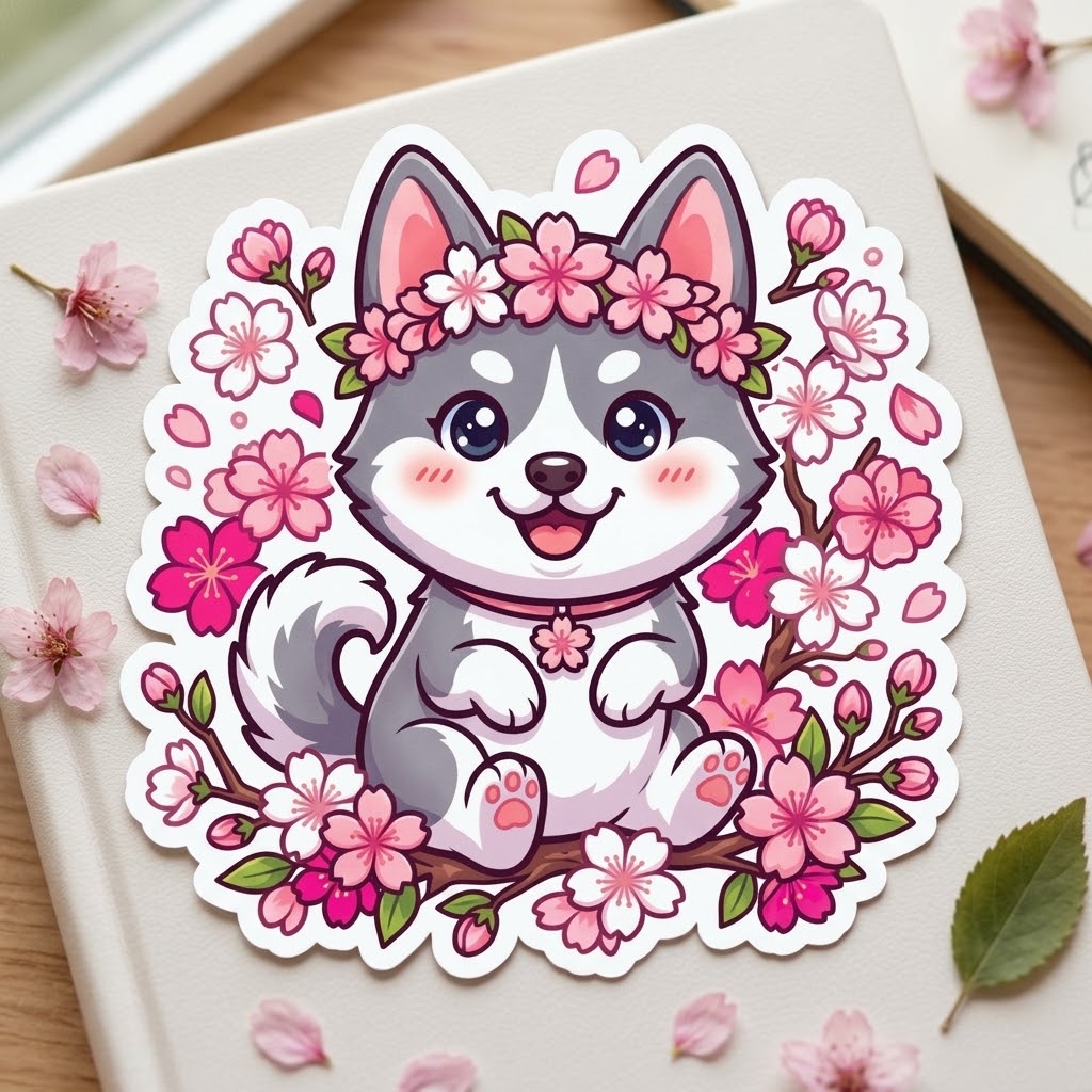 Husky Blossoms Holographic Vinyl Sticker