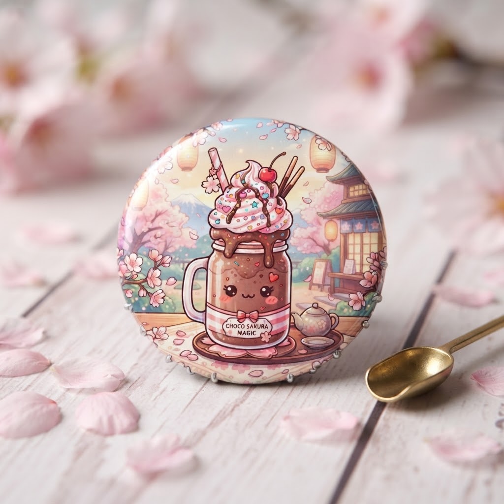 Choco Sakura Magic Button Pin