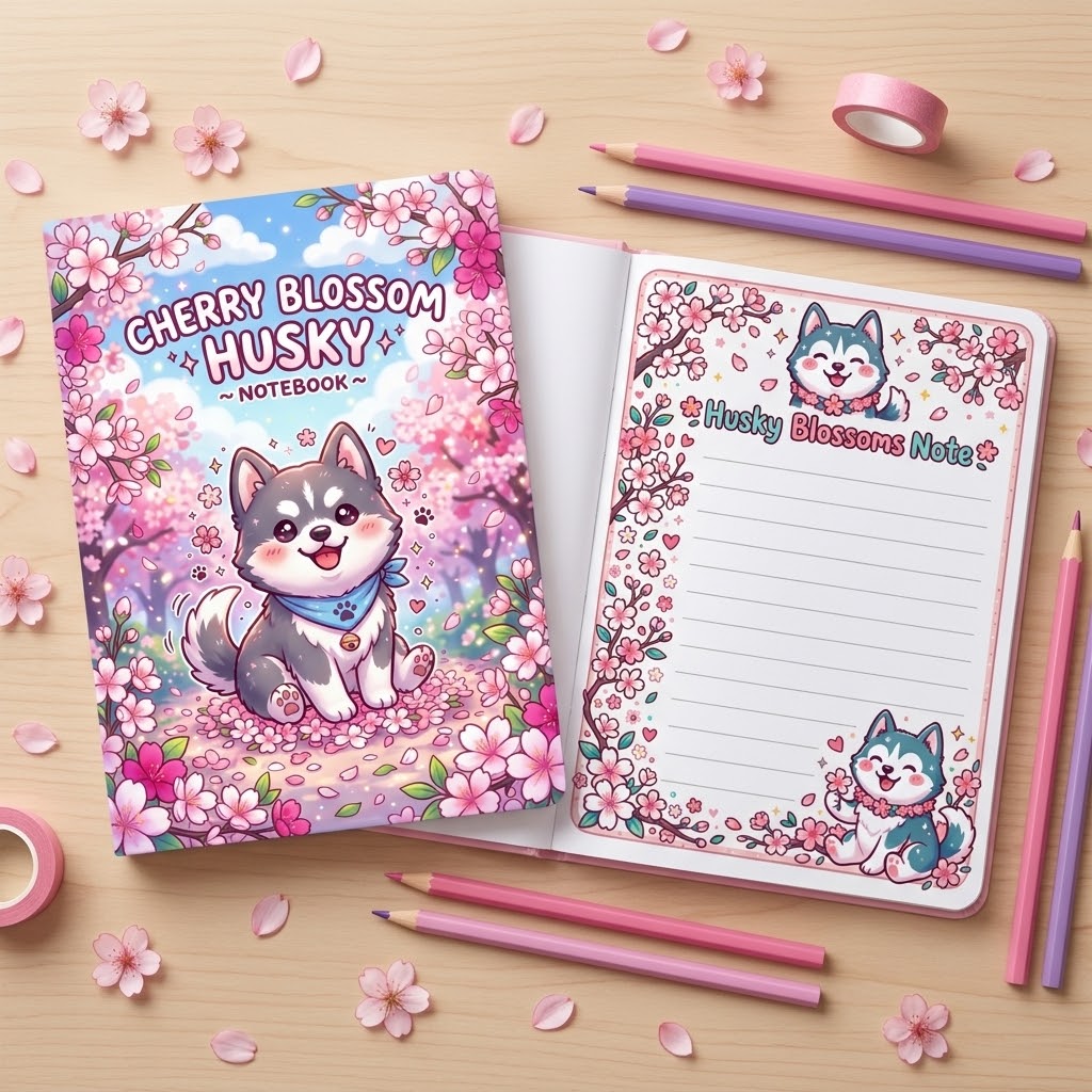 Cherry Blossom Husky Notebook