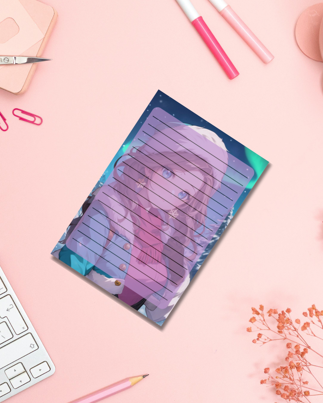 Northern Lights Girl Notepad Aesthetic Cute Stationery Gift