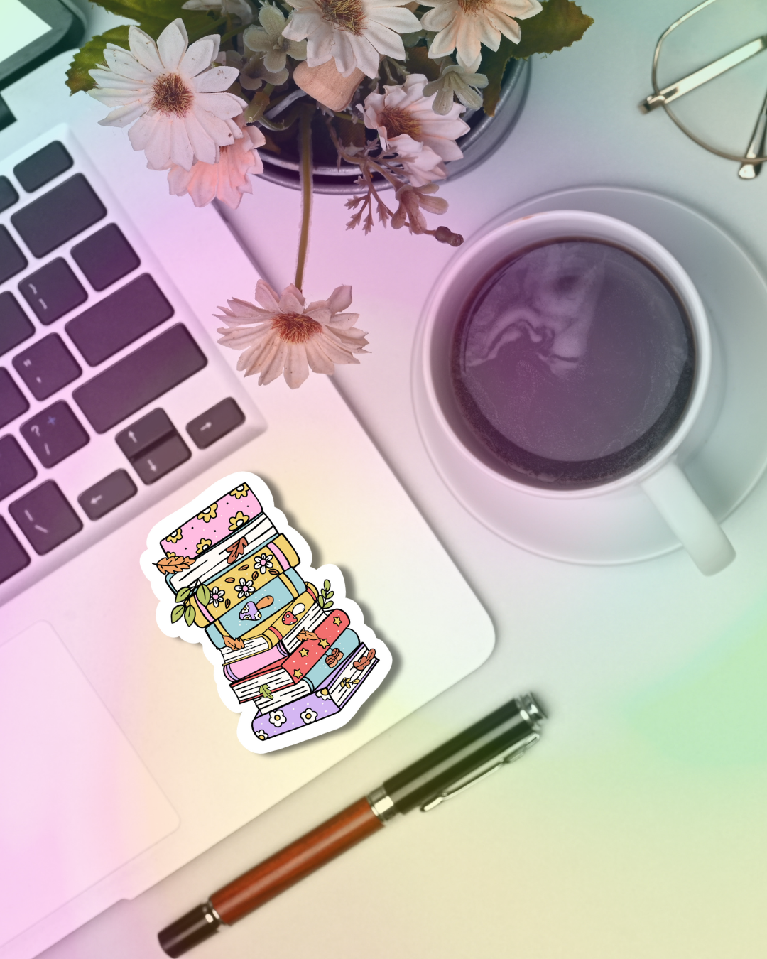Pastel Stack of Books Vinyl Sticker
