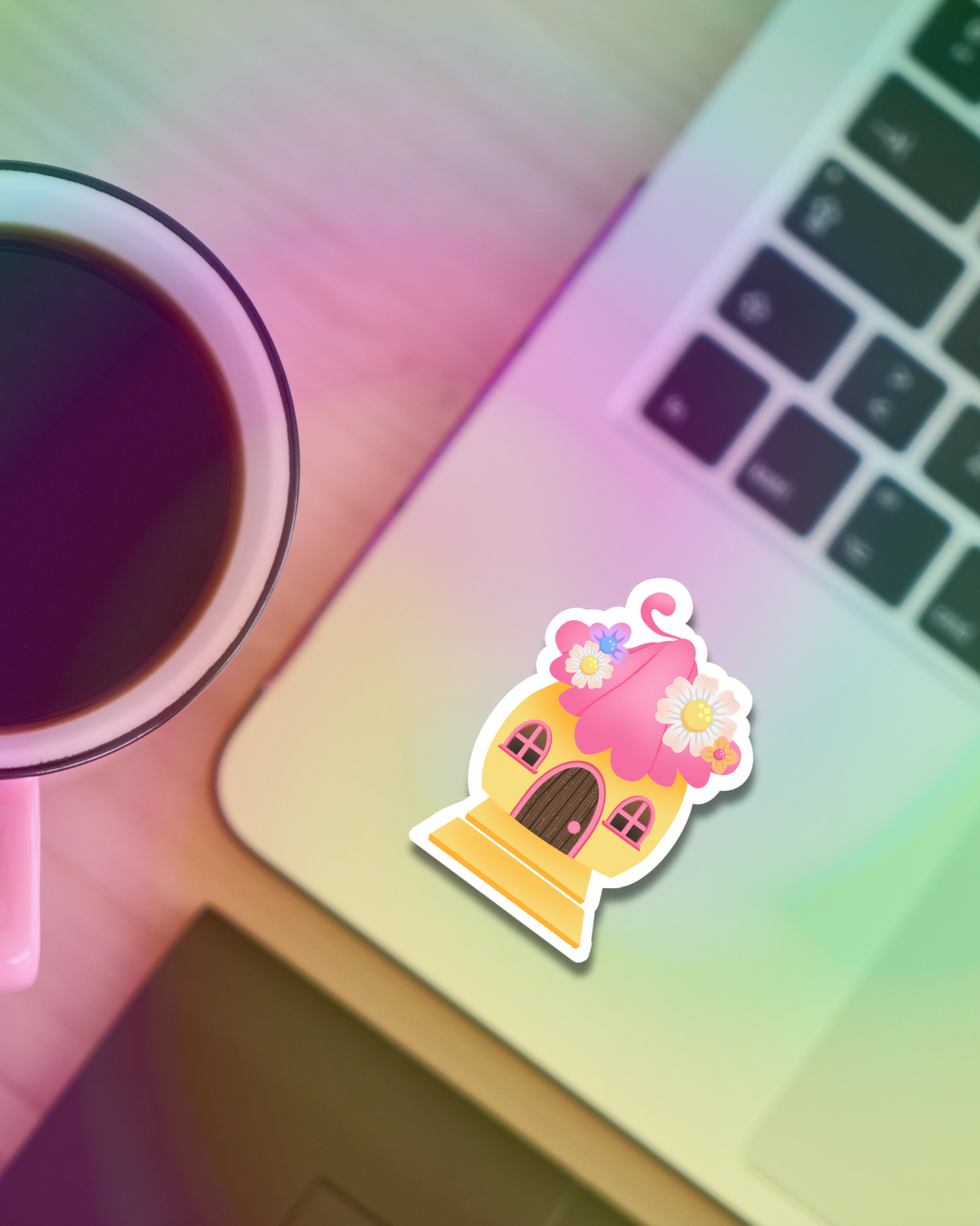 Pink Bloomed House Vinyl Sticker
