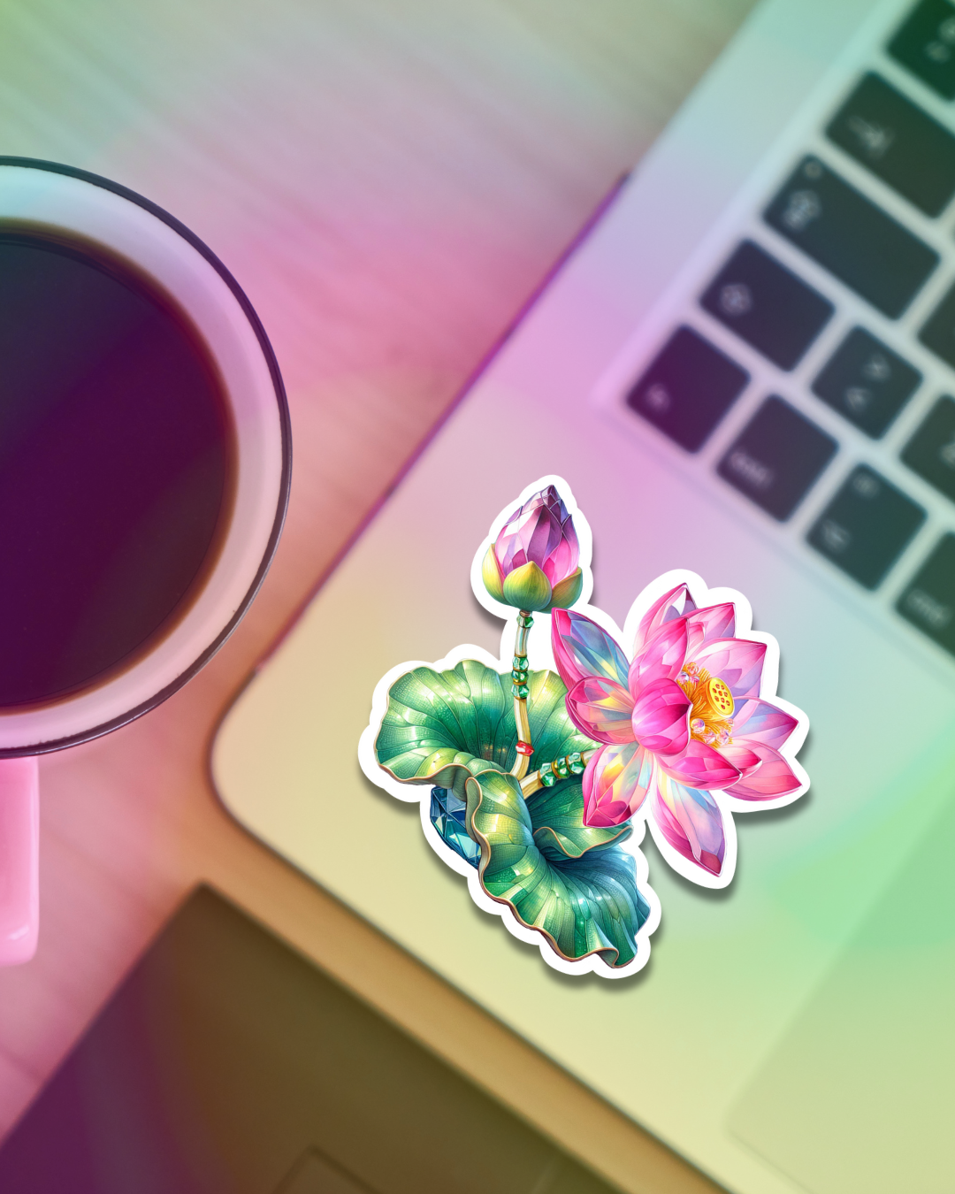 Pink Crystal Flower Vinyl Sticker