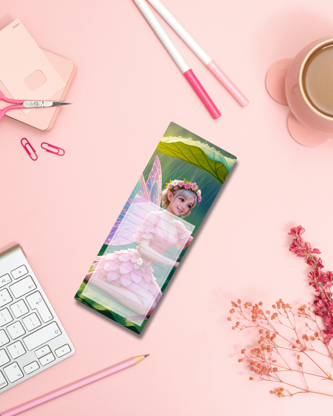 Pink Fairy in Green Notepad Aesthetic Cute Stationery Gift