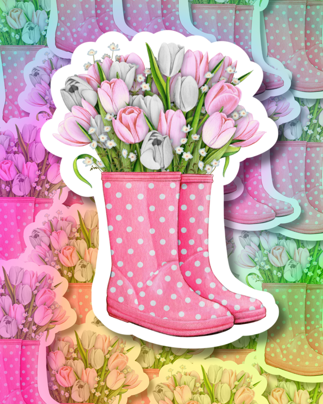 Pink Flower Boots Vinyl Sticker