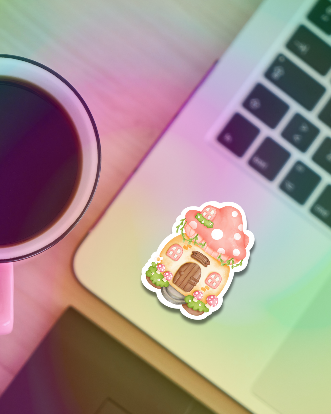 Pink Fungi House Vinyl Sticker