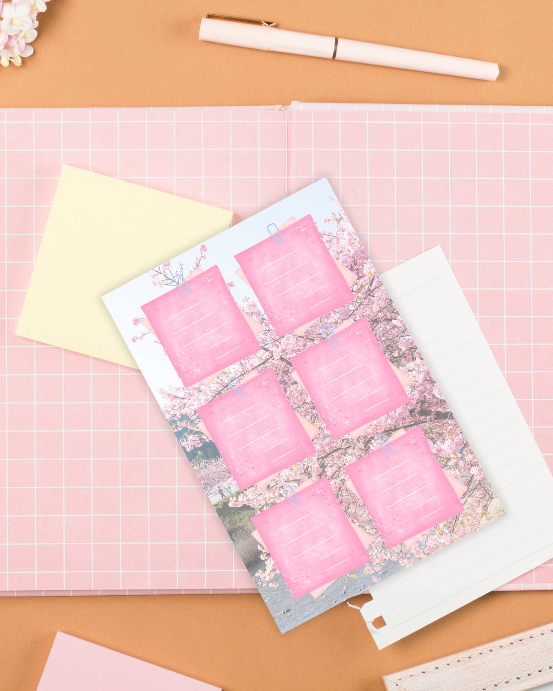 Pink Sakura Big Notepad Aesthetic Cute Stationery Gift