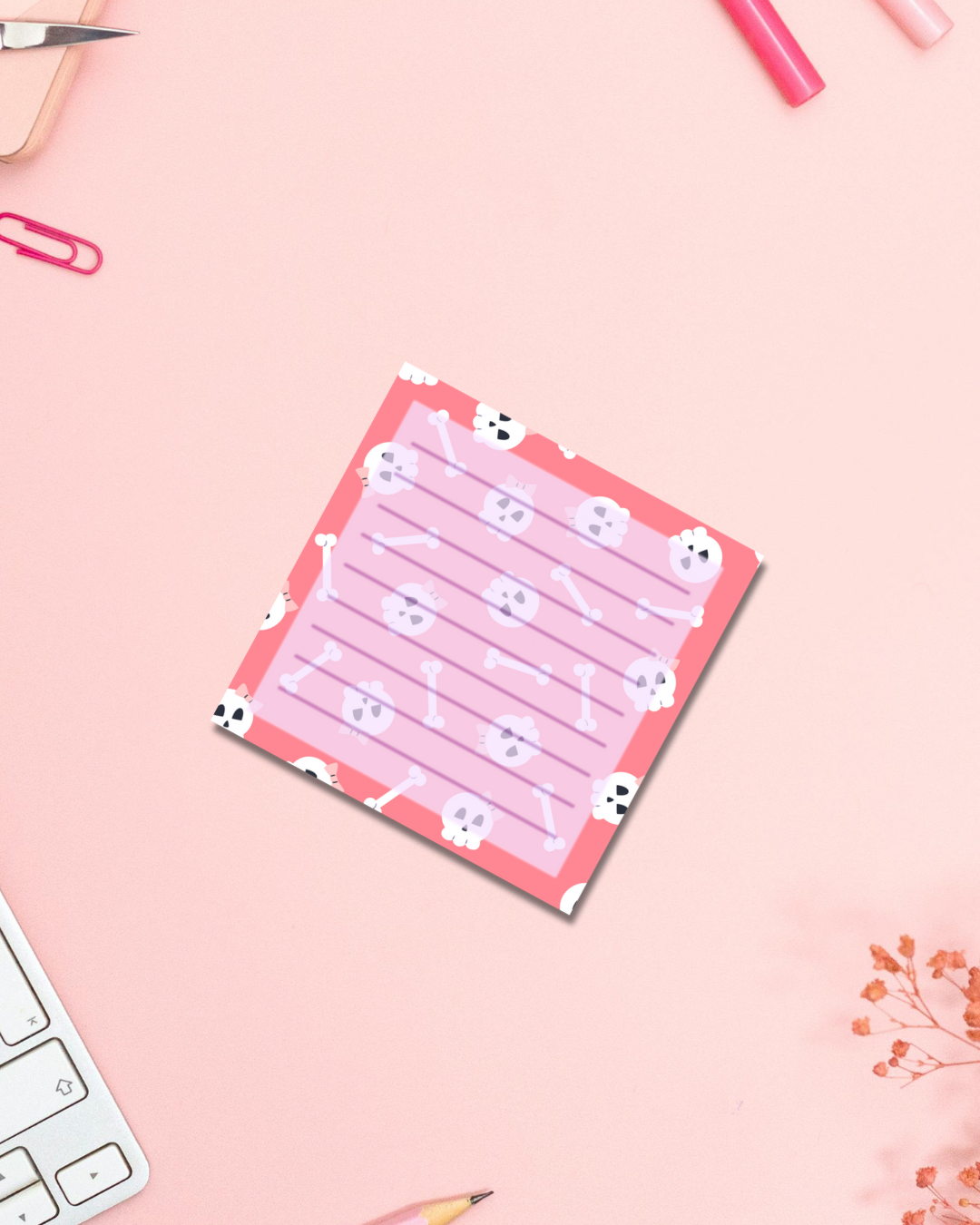 Pinky Skeleton Notepad Aesthetic Cute Stationery Gift