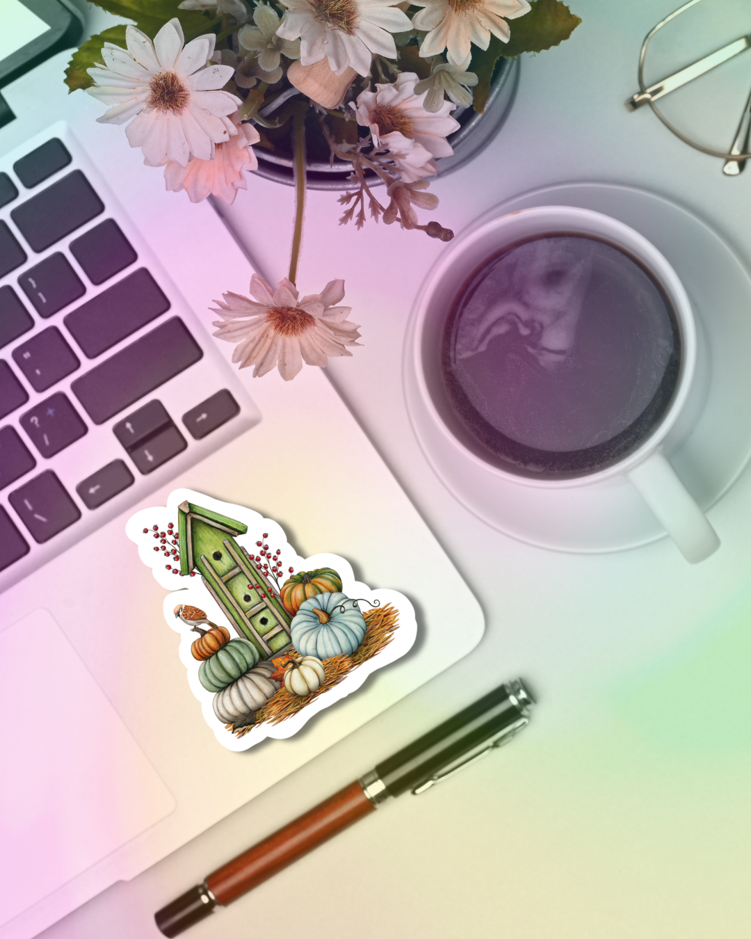 Pumpkin Birdhouse Vinyl Sticker